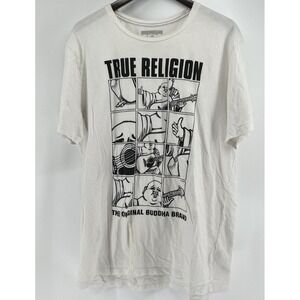 True Religion Mens Tshirt Size XL White With Black Buddha Monk Logo